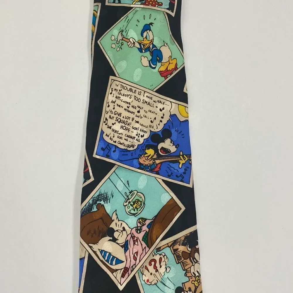 Mickey Inc Disney Donald Duck Comic Book Silk Black Multi Neck Tie